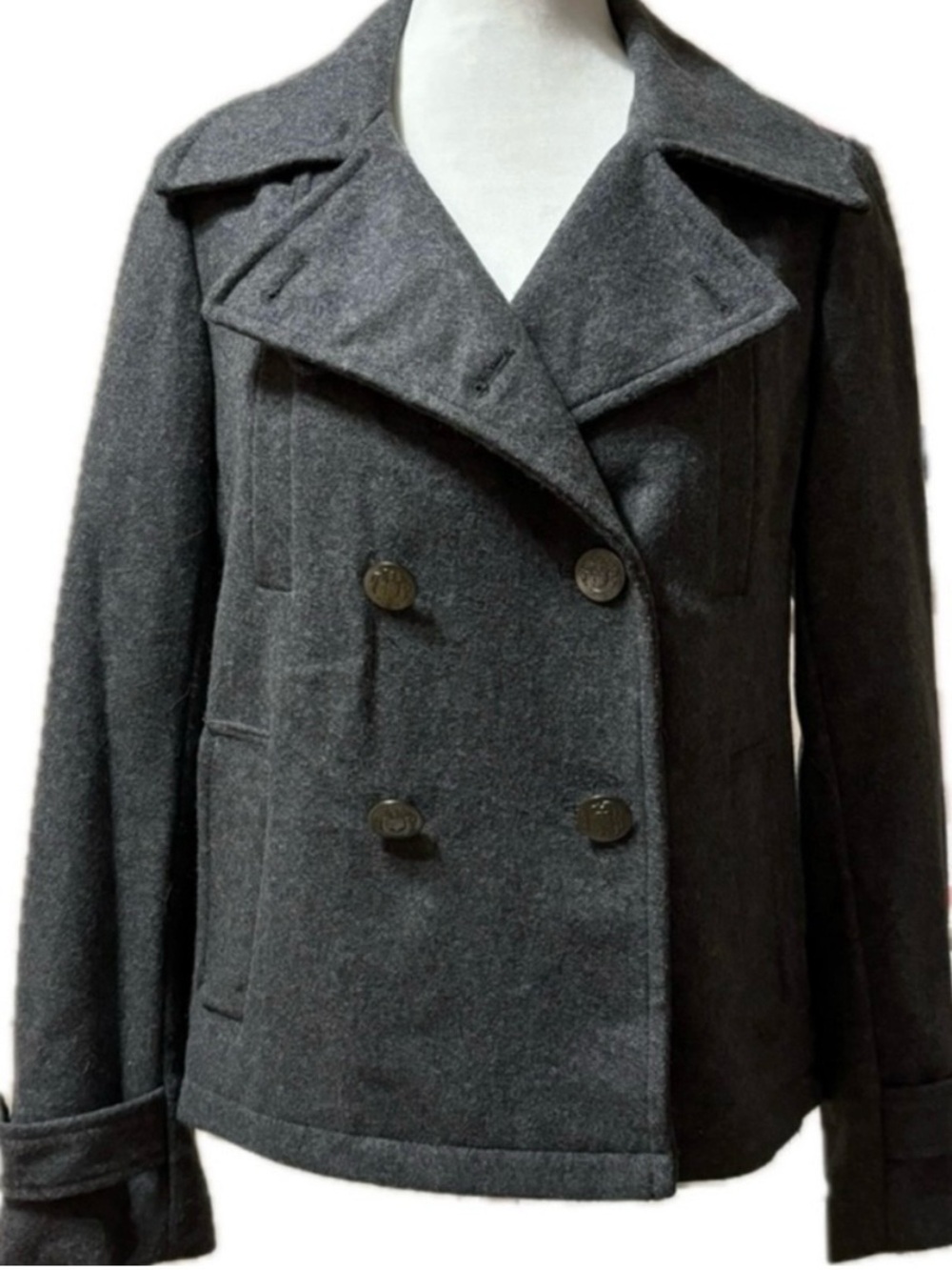 Gap Gray Wool Blend Double Breasted Peacoat Military Jacket Small